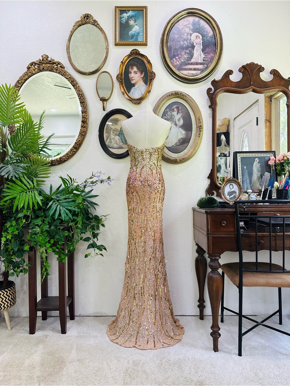 Scala Gold and Pink Sequin Strapless Maxi Gown - Picture 12 of 16
